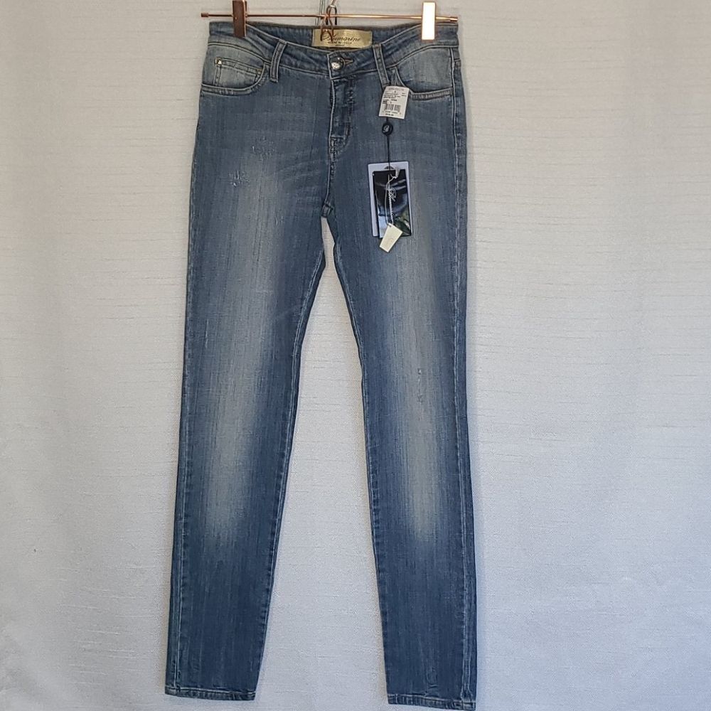 Blumarine Skinny Jeans Medium Blue Wash Crystal Beaded Made in Italy Size 6